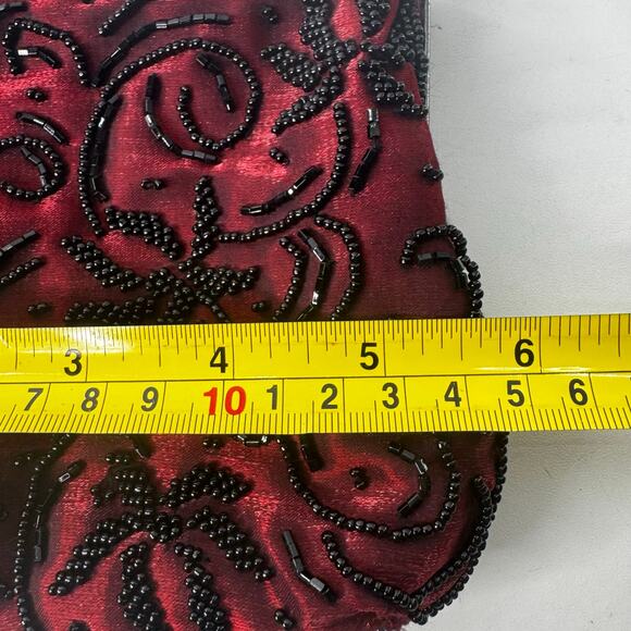 Cache Women's Red & Black Beaded Clutch Purse Evening Hand Bag Crossbody - Picture 5 of 6